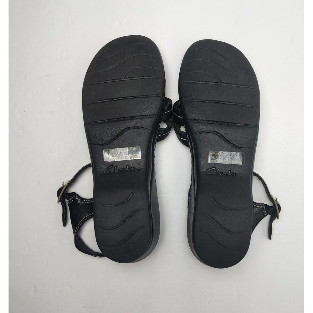 Clarks Bendables Womens 8.5M Black Leather Strappy Wedge Sandals Ankle Straps - Picture 4 of 11